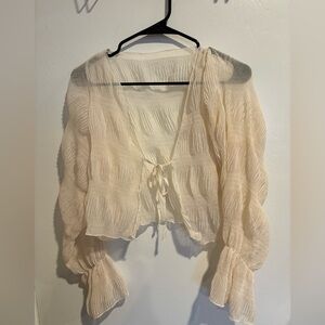 Long sleeve self tie crop top